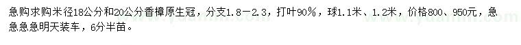 求购米径18、20公分香樟