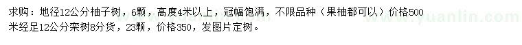 求购地径12公分柚子树、米径12公分栾树