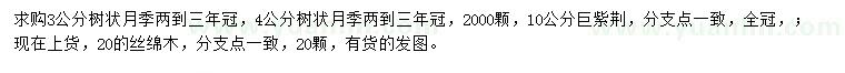 求购3、4公分树状月季、20公分丝棉木