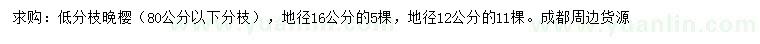 求购地径12、16公分晚樱