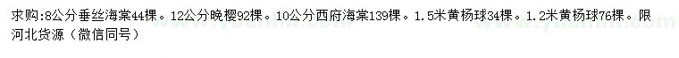 求购垂丝海棠、晚樱、西府海棠等