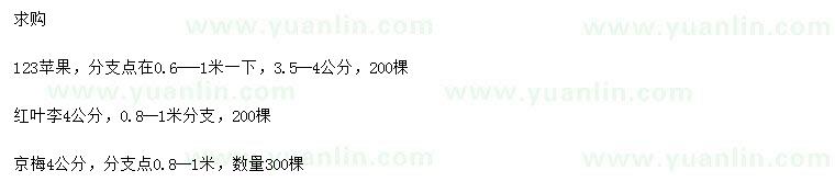 求购123苹果、红叶李、京梅