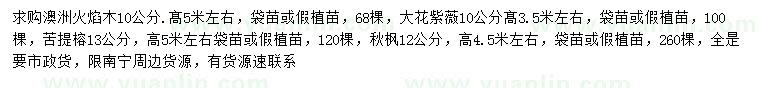 求购澳洲火焰木、大花紫薇、苦提榕等