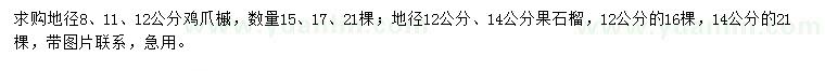 求购地径8、11、12公分鸡爪槭、地径12公分、14公分果石榴