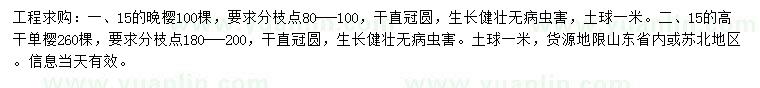 求购15公分晚樱、高干单樱