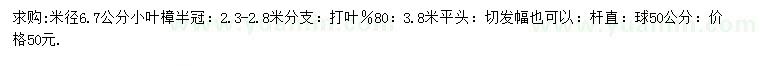 求购米径6.7公分小叶樟