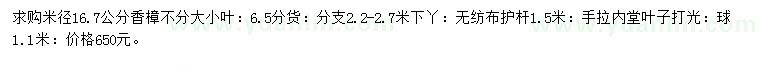 求购米径16.7公分香樟