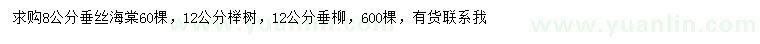 求购垂丝海棠、榉树、垂柳