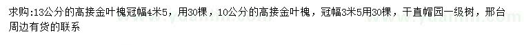 求购10、13公分高接金叶槐