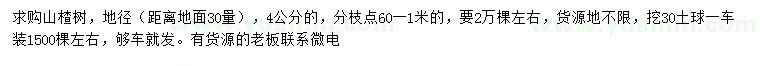 求购30量4公分山楂树