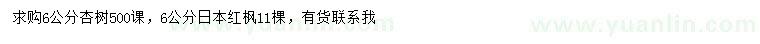 求购6公分杏树、日本红枫