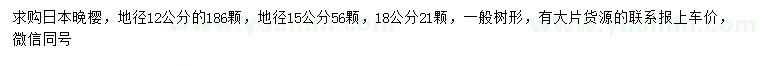 求购地径12、15、18公分日本晚樱