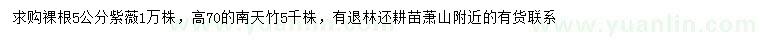 求购5公分紫薇、高70公分南天竹