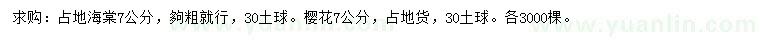 求购7公分海棠、樱花