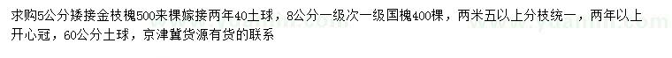 求购5公分金枝槐、8公分国槐