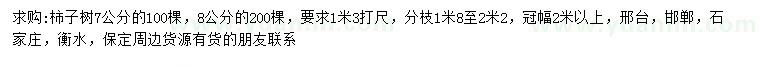 求购1.3米量7、8公分柿子树