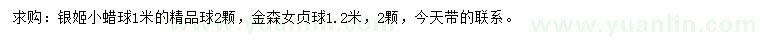 求购1米银姬小蜡球、1.2米金森女贞球