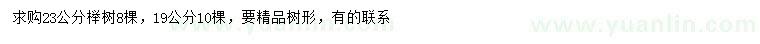 求购19、23公分榉树