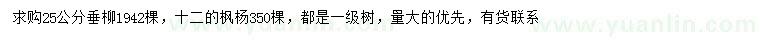 求购12公分枫杨、25公分垂柳