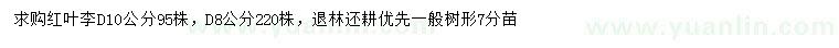 求购地径8、10公分红叶李