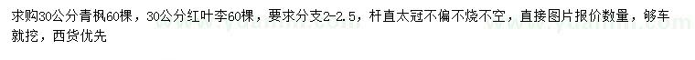 求购30公分青枫、红叶李