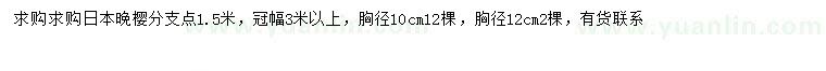 求购胸径10、12公分日本晚樱