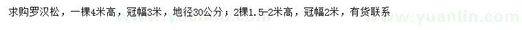 求购高1.5-2、4米罗汉松