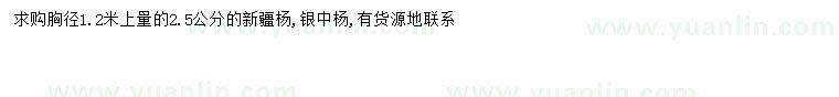 求购1.2米量2.5公分新疆杨、银中杨