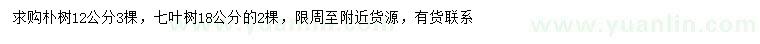 求购12公分朴树、18公分七叶树