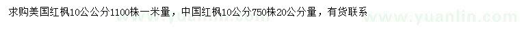 求购1米量10公分美国红枫、20量10公分中国红枫