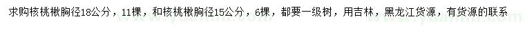 求购胸径15、18公分核桃楸