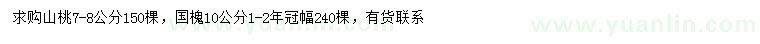 求购7-8公分山桃、10公分国槐