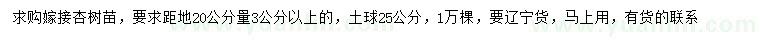 求购20量3公分以上杏树