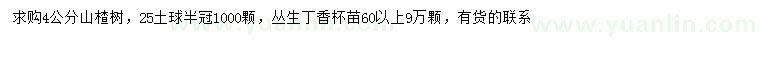 求购4公分山楂、60公分以上丛生丁香